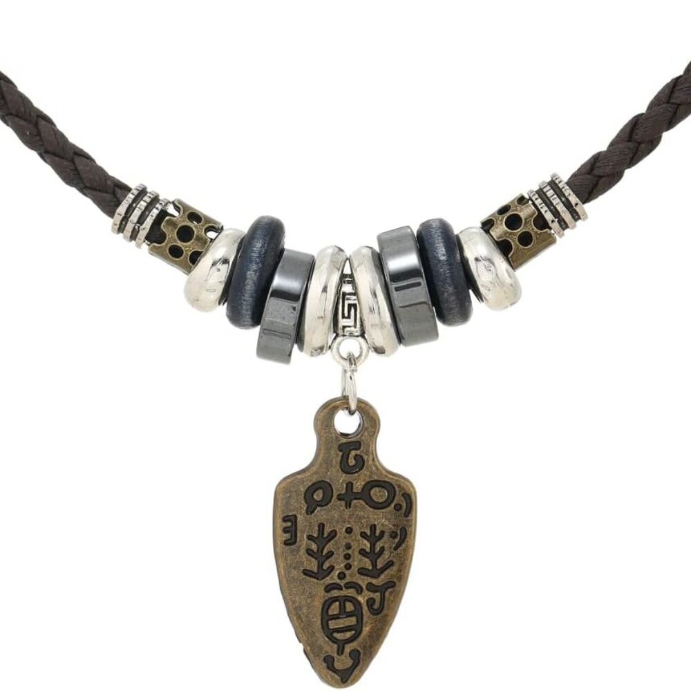 Men Women Leather Necklace Vintage Tribal Style Boho Hipppie Black Braided Beade